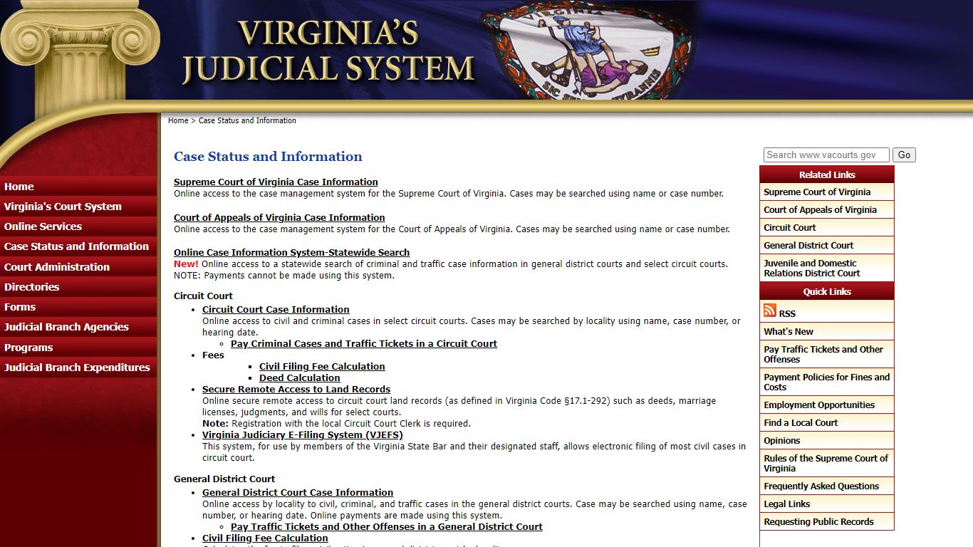 Case Status and Information - Judiciary of Virginia