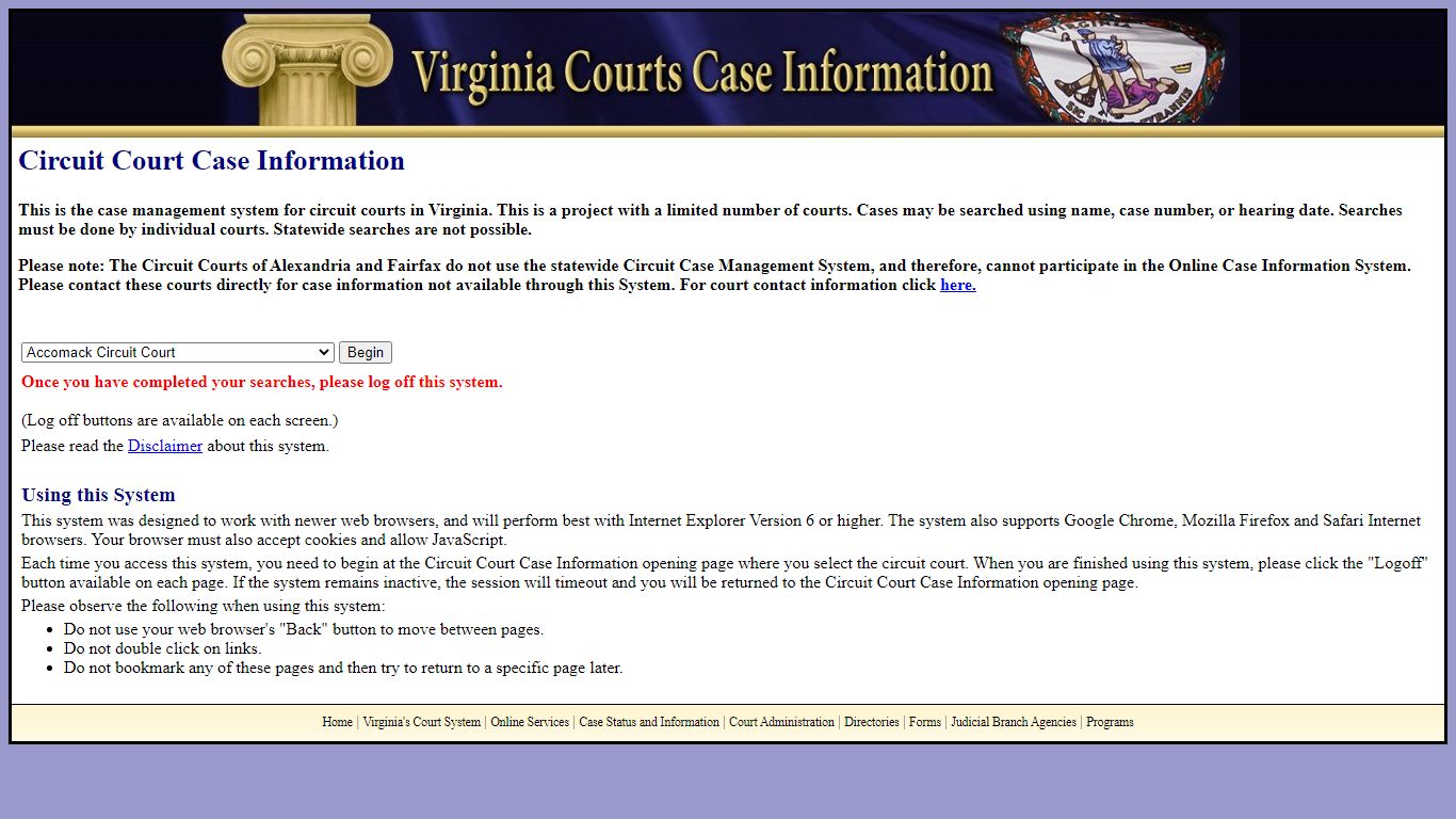 Virginia Courts Case Information (Circuit)